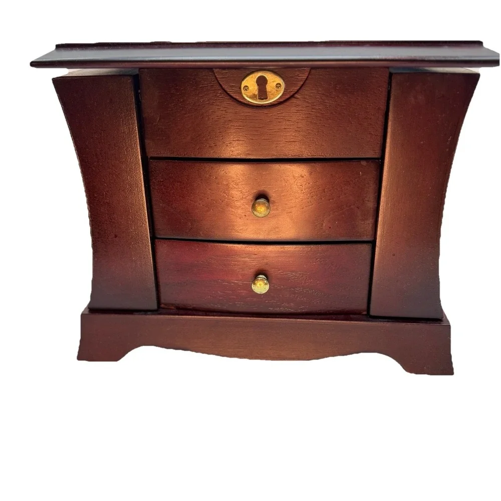 Vintage Mele Jewelry Box Cherry Wood Velvet Lined Quiet Luxury Grandmillennial